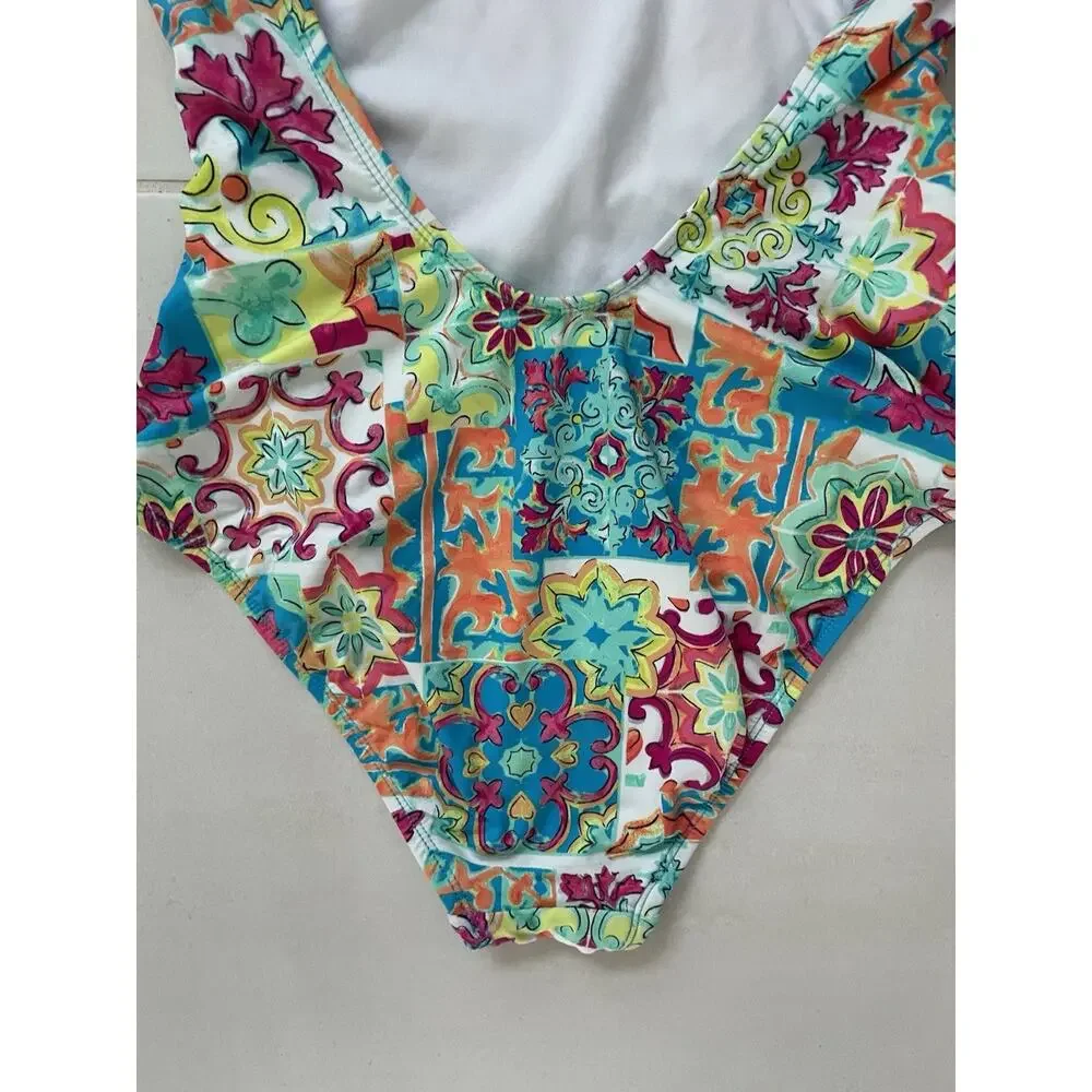 Liz Claiborne Swimsuit One Piece Patchwork Beach Summer FLAW